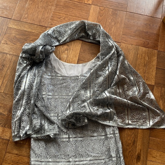 Custom Sliver lace shift dress with matching fabric shawl. - Picture 3 of 4